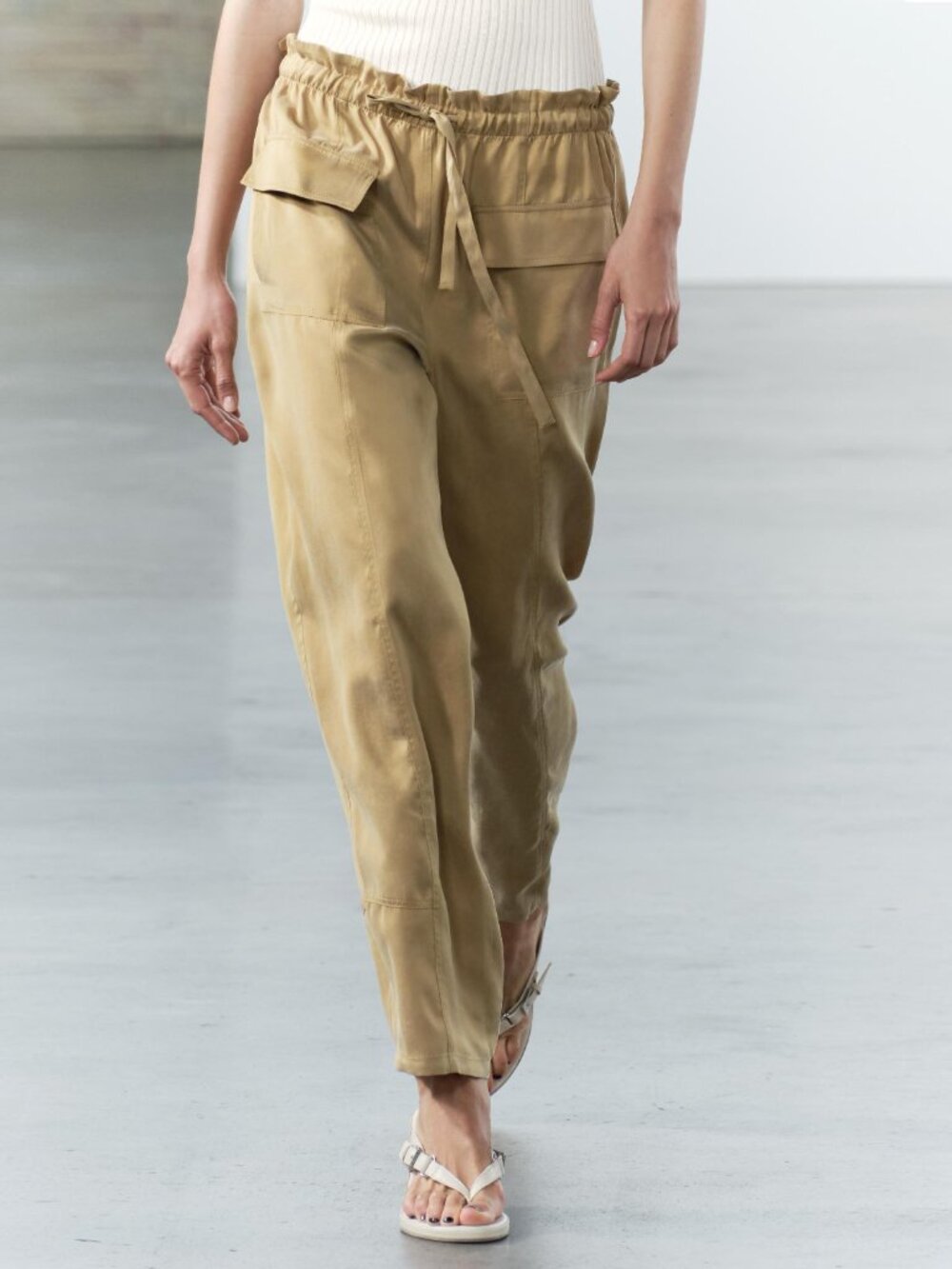 ZARA ZW COLLECTION Flowy Pocket Pants, Olive, XS